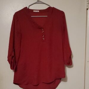Maurices Deep Red Sheer Blouse with Button Detail – Size XS